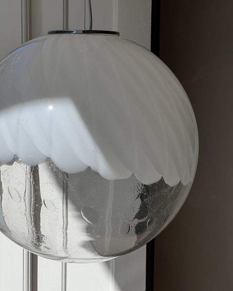 Large vintage white clear Murano ceiling lamp (D50)
