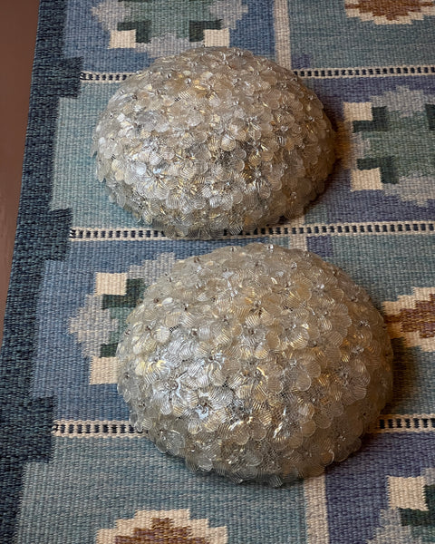 Vintage clear/golden Murano flower ceiling/wall lamp (D44)