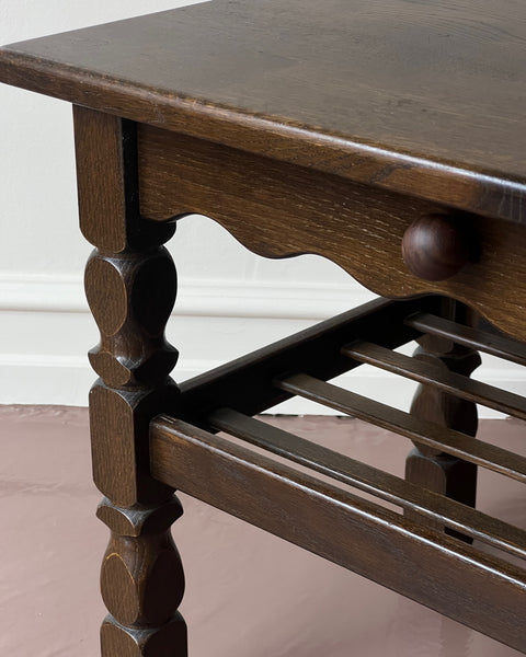 Vintage wooden side table with wavy/scalloped details