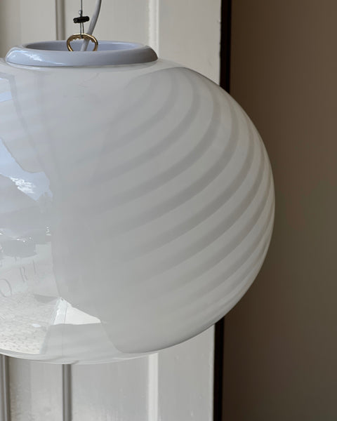 Vintage Murano oval white swirl ceiling lamp (D40)