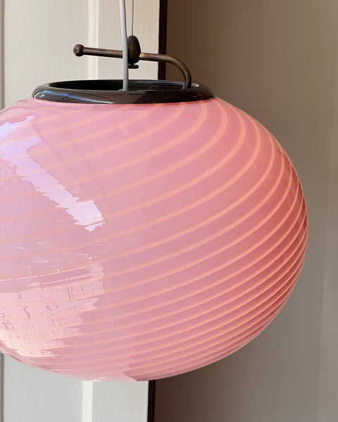 Vintage oval pink swirl Murano ceiling lamp (D40)