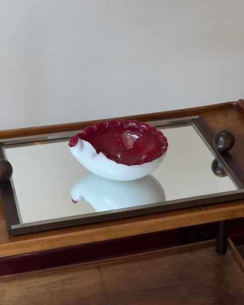Vintage red/white Murano shell/bowl