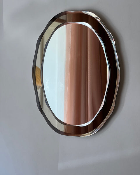 Vintage rosegold/brown wavy oval Italian Mirror
