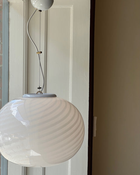 Vintage Murano oval white swirl ceiling lamp (D40)