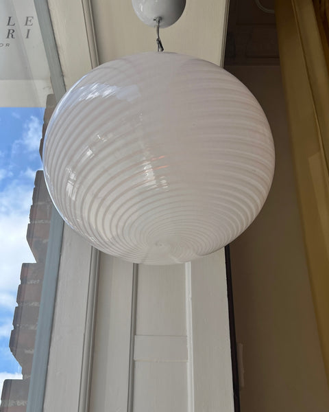 Vintage Murano oval white swirl ceiling lamp (D40)