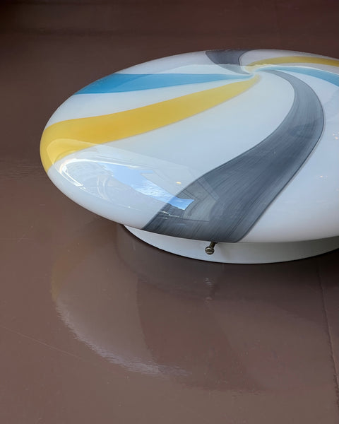 Vintage Murano white/blue/yellow swirl ceiling/wall lamp (D35)