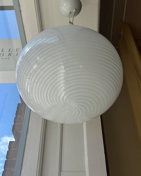 Vintage Murano oval white swirl ceiling lamp (D40)