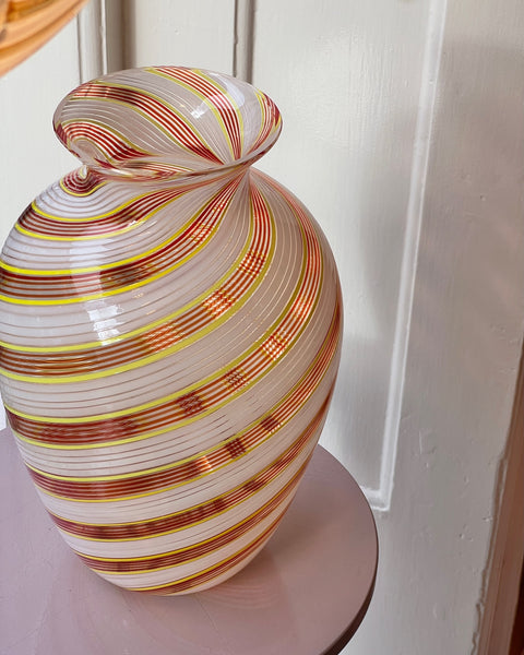Vintage yellow / red / white swirl Murano vase
