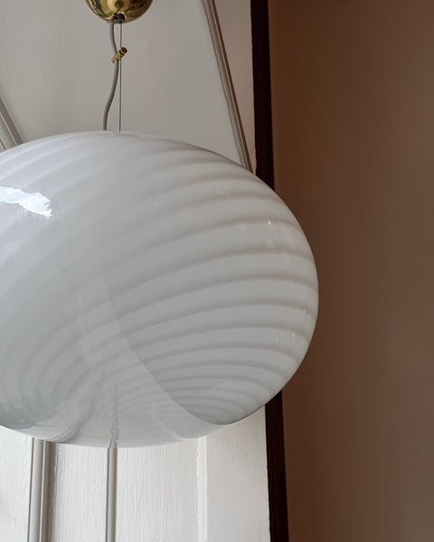 Large vintage oval white swirl Murano ceiling lamp (D50)
