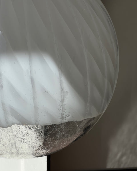 Large vintage white clear Murano ceiling lamp (D50)