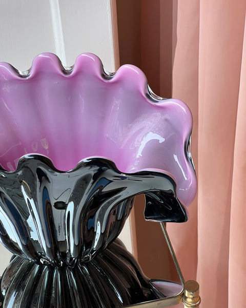 Vintage opal pink / black Murano shell bowl (Large)