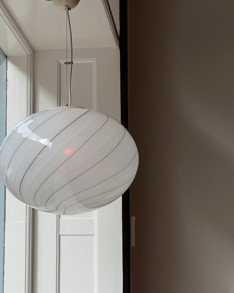 Vintage Murano oval white swirl ceiling lamp (D48)