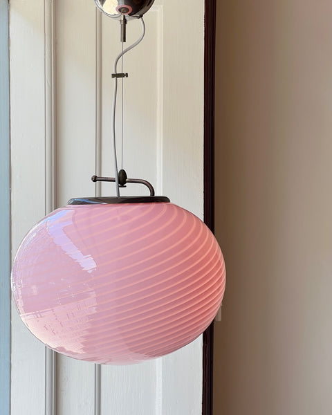 Vintage oval pink swirl Murano ceiling lamp (D40)