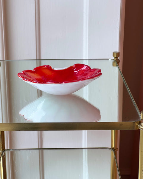 Vintage red / white Murano shell bowl