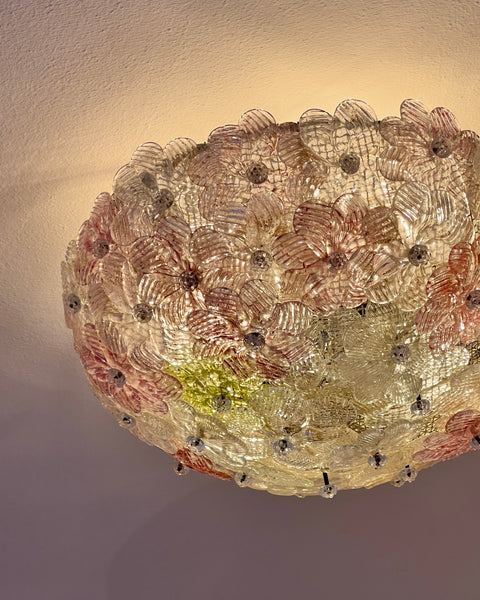 Vintage pink/golden/green Murano flower ceiling/wall lamp (D32)