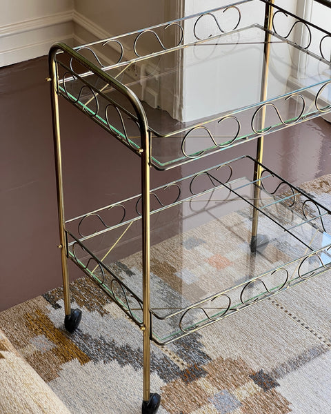 Vintage metal and glass trolley/table with wheels