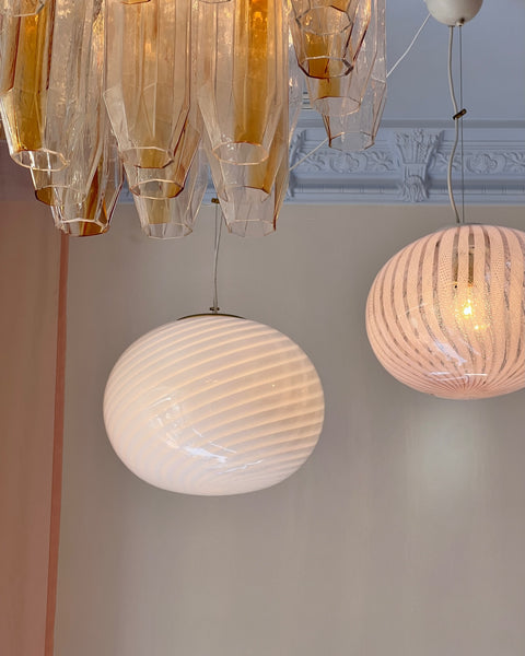 Vintage oval white swirl Murano ceiling lamp (D40)