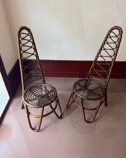 Vintage dark rattan/bamboo chair, Italy, 1960s (2 available)