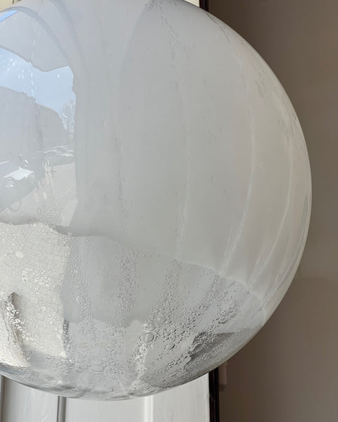 Large vintage white clear Murano ceiling lamp (D50)