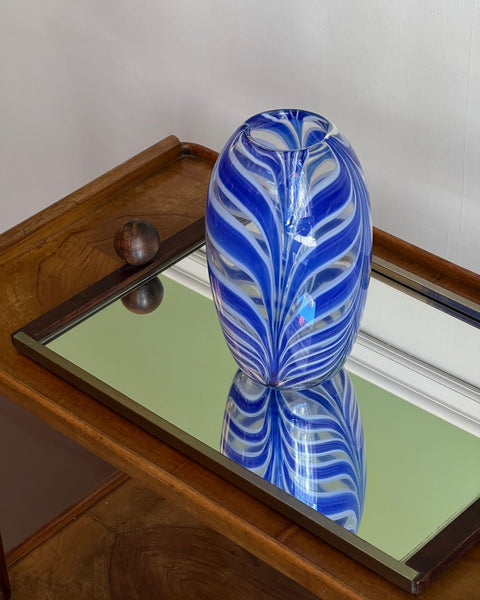 Vintage blue patterned Murano vase