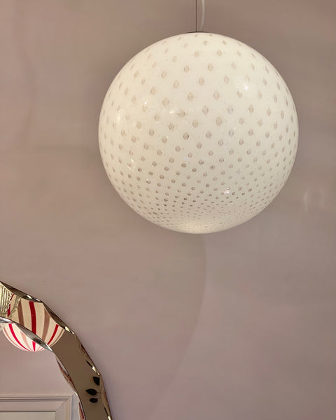 Vintage round white/black dotted Murano ceiling lamp (D40)