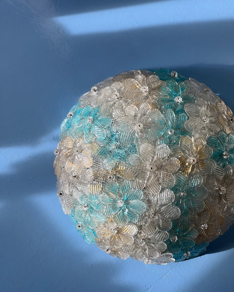 Vintage blue/golden/white Murano flower ceiling/wall lamp (D30)