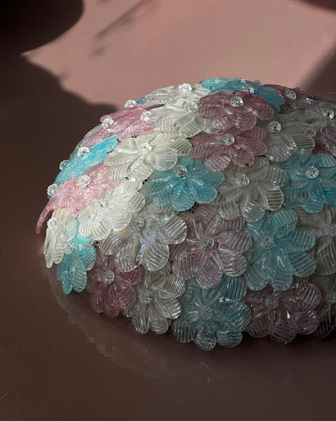 Vintage pink/blue/clear Murano flower ceiling/wall lamp (D38)