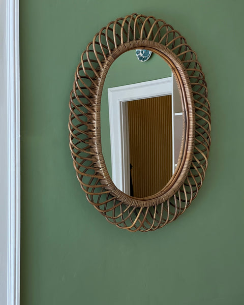 Vintage Italian mirror with rattan frame