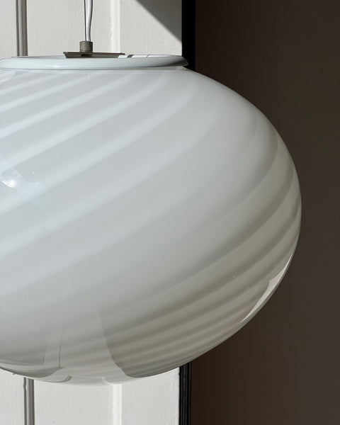 Vintage Murano oval white swirl ceiling lamp (D44)