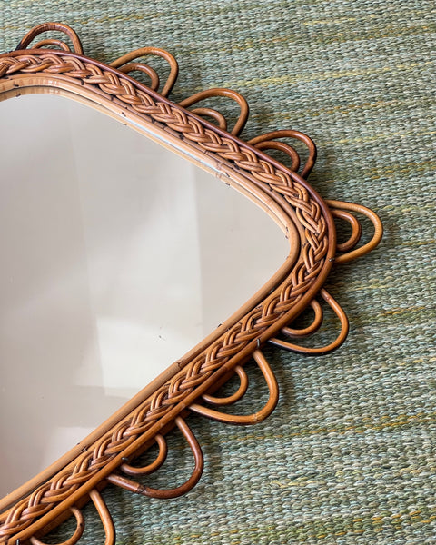 Vintage Italian mirror with rattan frame