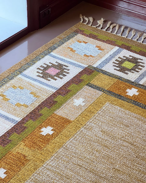 Vintage flat weave rug by Ingegerd Silow (IS)