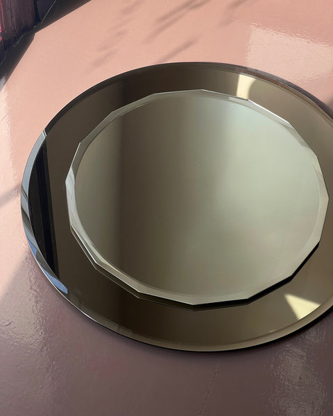 Vintage Italian round mirror with golden brown mirror frame