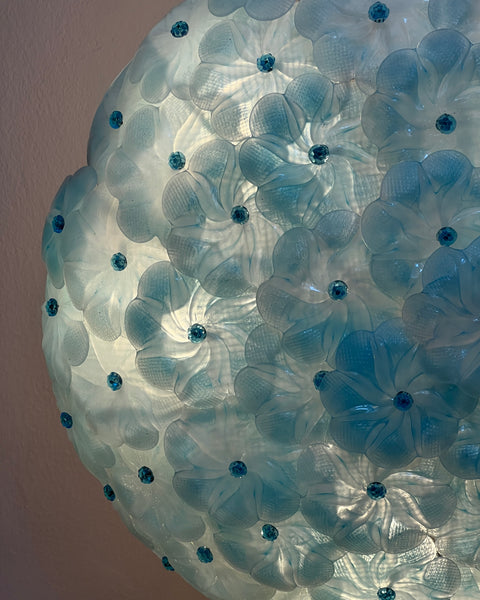 Large vintage blue Murano flower ceiling/wall lamp (D60)