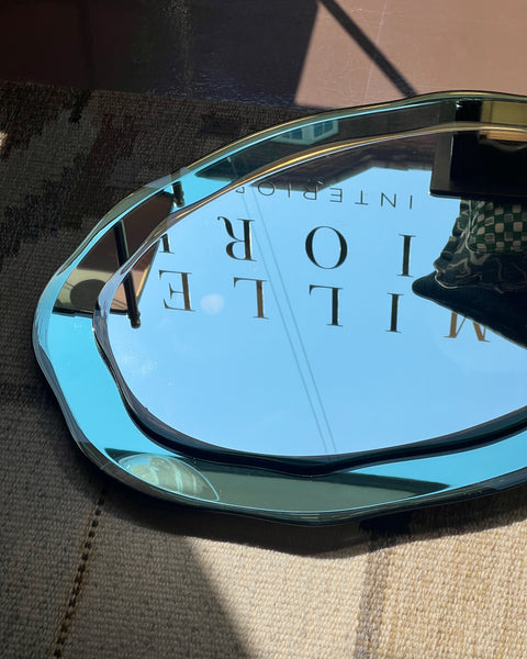 Vintage Italian mirror with scalloped turquoise frame