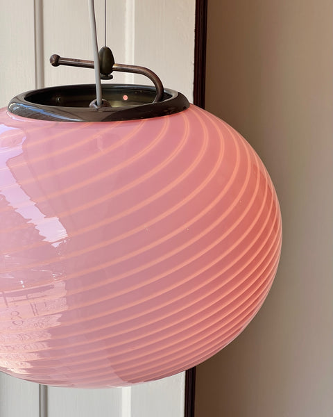 Vintage oval pink swirl Murano ceiling lamp (D40)