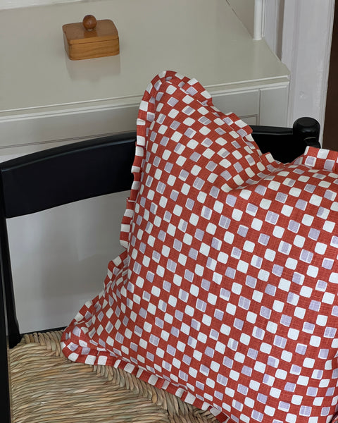 Faye ruffled cushion - Rust & Lilac (Available upon request)