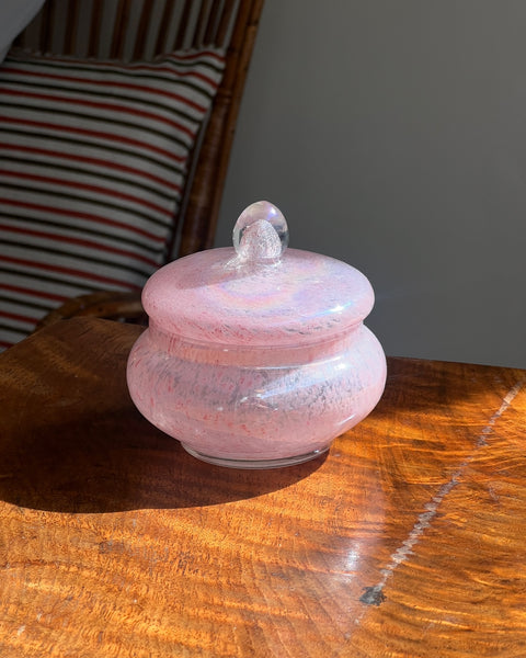Vintage pink/iridescent Murano bonbonniere