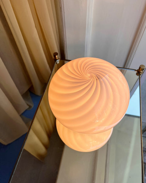 Vintage light pink swirl round Murano table lamp