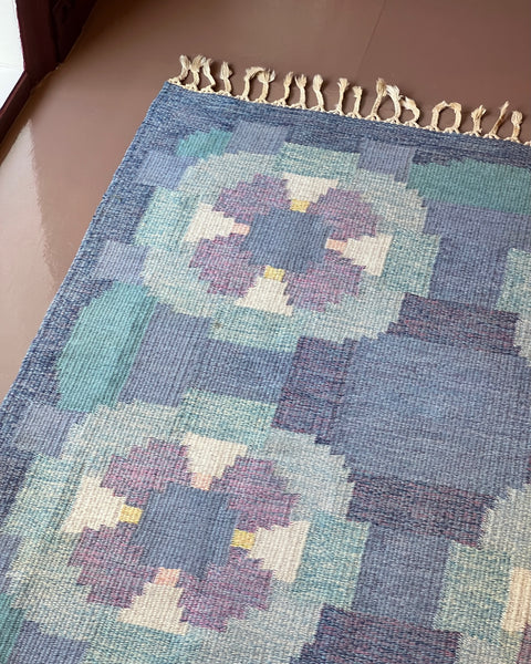 Vintage purple/blue flat weave rug by Ingegerd Silow (IS)