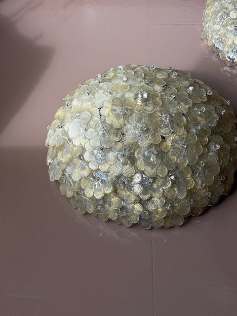 Vintage clear/golden Murano flower ceiling/wall lamp (D35)