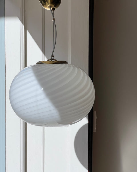 Vintage Murano oval white swirl ceiling lamp (D35)