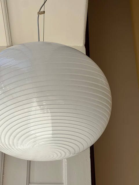 Vintage Murano oval white swirl ceiling lamp (D40)