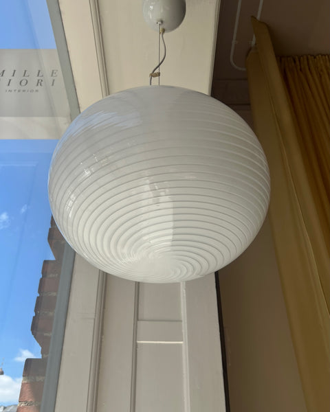 Vintage Murano oval white swirl ceiling lamp (D40)