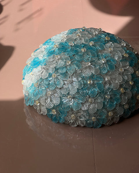 Vintage blue/clear/golden Murano flower ceiling/wall lamp (D32)