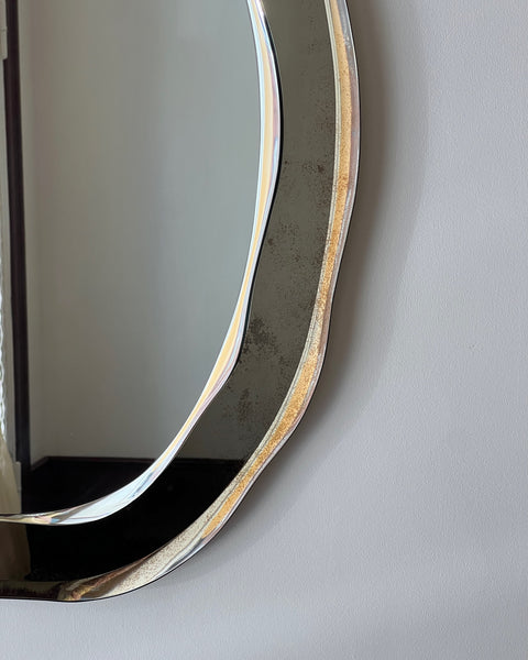 Vintage rosegold/brown wavy oval Italian Mirror