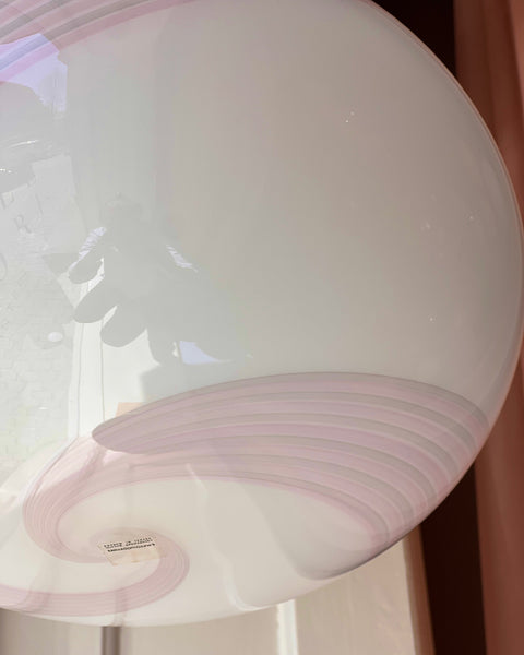 Vintage oval Murano light pink/white/grey swirl ceiling lamp (D40)