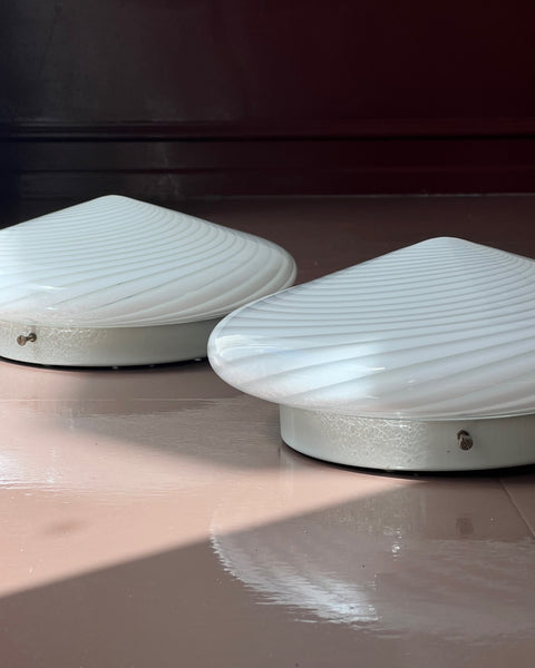 Vintage Murano white swirl ceiling/wall lamp (D30)