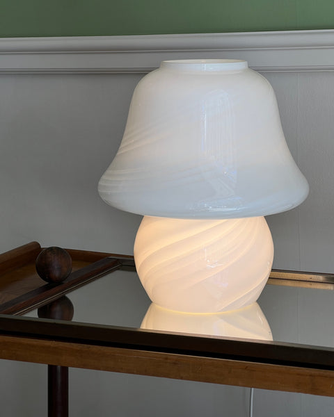 Vintage white swirl Murano mushroom table lamp