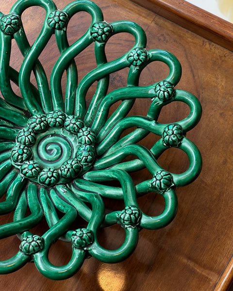 Vintage green ceramic basket