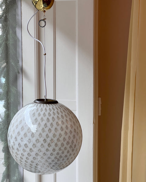 Vintage round white/black dotted Murano ceiling lamp (D40)